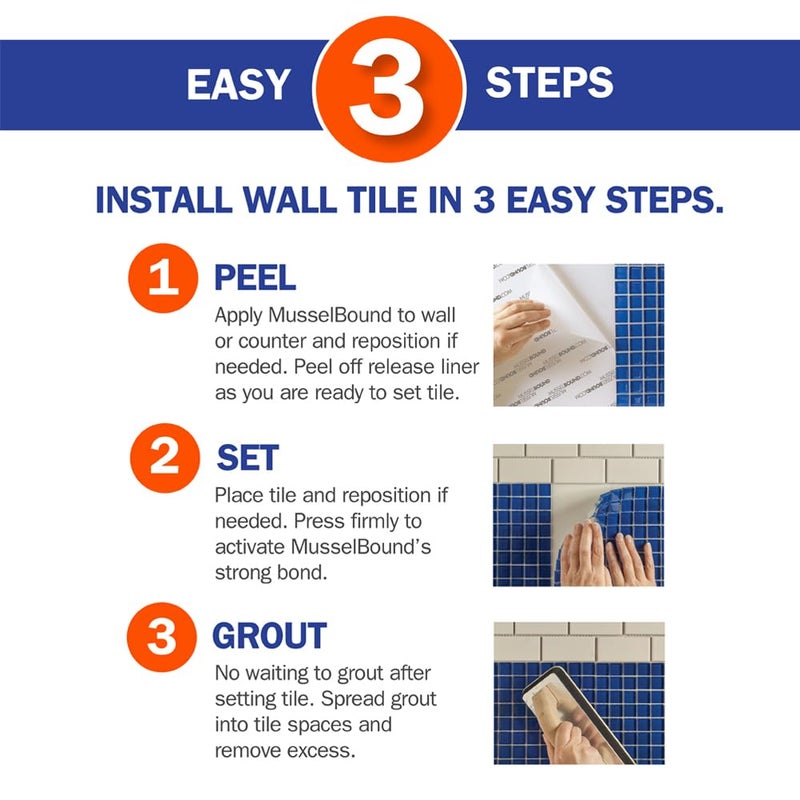 MusselBound Mussel Bound MusselBound Adhesive Tile Mat Mini Roll - 3"""" x 15', Easy Installation for Small Spaces - Image 5